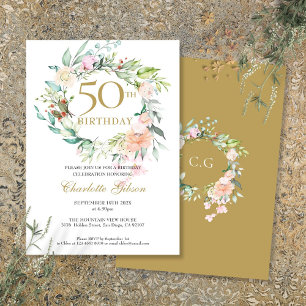Convites Garrafa Floral de Rosas Monograma 50º Aniversário