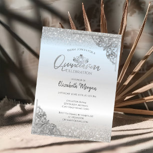 Convites Garrafa Térmica Prata Chic,Tiara de Prata Quinceañ