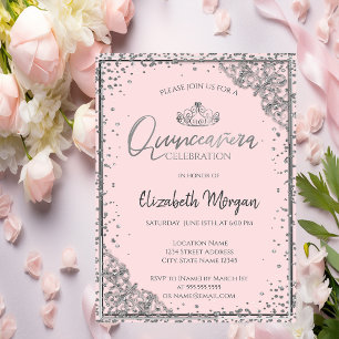 Convites Garrafa Tiarra Prata Chic,Quinceañera Rosa Bege Di