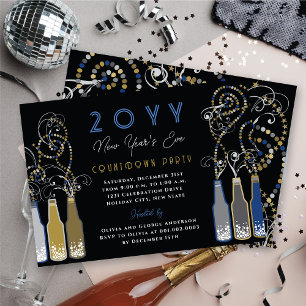 Convites Garrafas Azuis Vadias de Véspera de Ano Novo