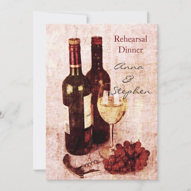Convites Garrafas de vinho, uvas, saca-rolhas e vidro (Frente)