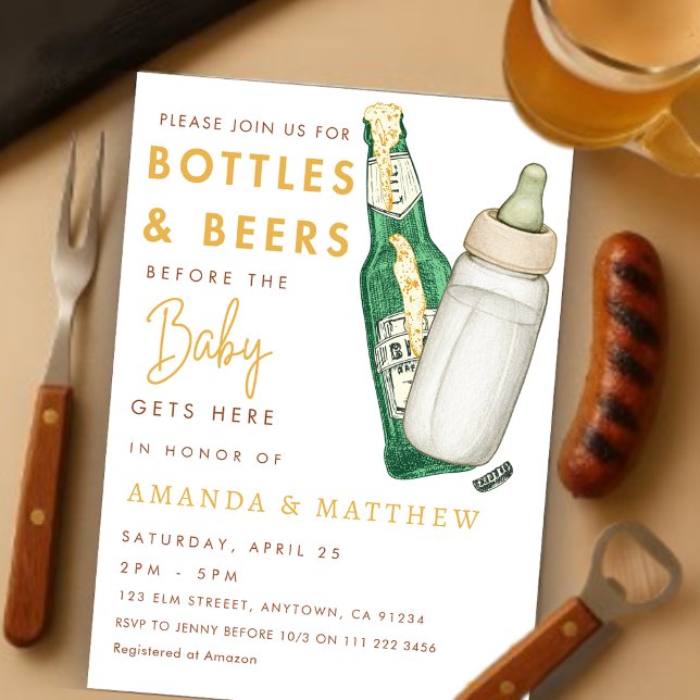 Convites Garrafas e Chás de fraldas casuais de cervejas (Bottles and Beers Coed Casual Baby Shower Invitation)