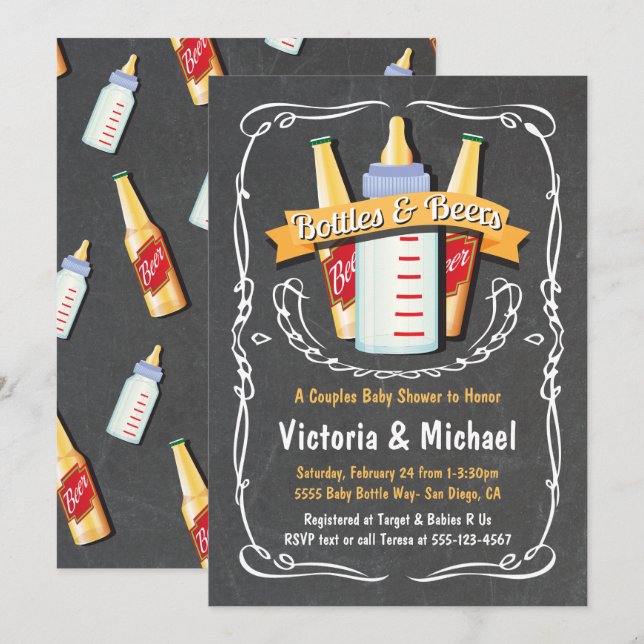 Convites Garrafas para bebês e Chás de fraldas de cerveja (Frente/Verso)