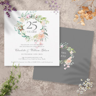 Convites Garrida de folhagens e rosas do 25º aniversário de