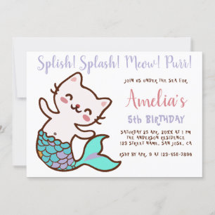 Convites Gata Sereia Menina Aniversário Meowmaid Purrmaid S