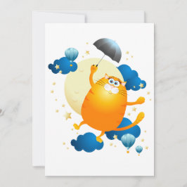 Convites Gatinho bonito voando com guarda-chuva