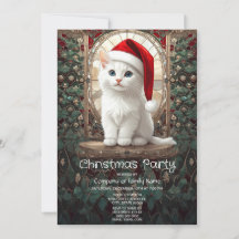 Gatinho Branco com Chapéu de Papai Noel Festa de F