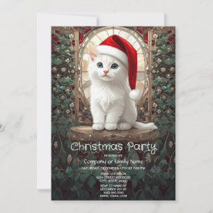 Convites Gatinho Branco com Chapéu de Papai Noel Festa de F
