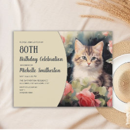 Convites Gatinho Cinza Branco Aniversário de 80 anos