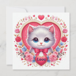 Convites Gatinho com Arco Vermelho com Corações Românticos