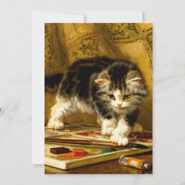 Convites Gatinho com Tinta e Pincéis (Frente)