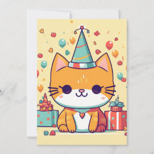 Convites Gatinho de festa de aniversário fofo,