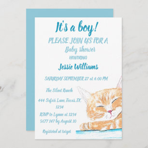 Convites Gatinho de Gato Cinto Gato Azul Bebê
