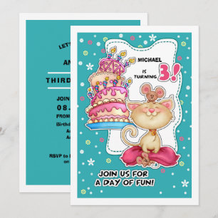 Convites Gatinho e Ratos divertidos  Personalizado de anive