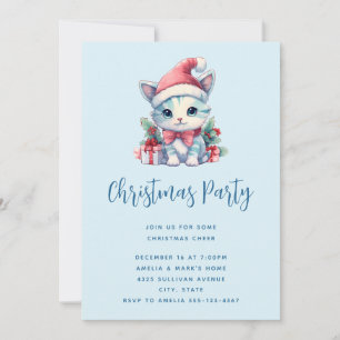 Convites Gatinho Fofo de Chapéu de Papai Noel Natal