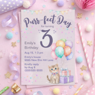 Convites Gatinho Gata Pastel Aniversário de 3 Anos de Menin