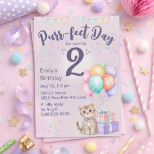 Convites Gatinho Gato Pastel Aniversário de 2 Anos de Menin