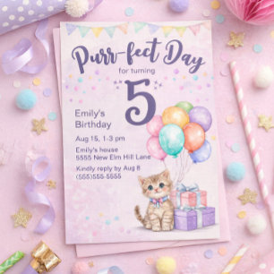 Convites Gatinho Gato Pastel Aniversário de 5 Anos de Menin