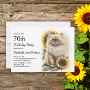 Convites Gatinho Himalaio Gatos Girassóis 70º Aniversário