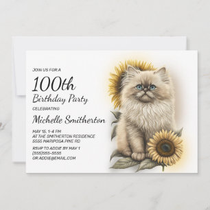 Convites Gatinho Himalaioia Gatos Girassóis 100º Aniversári