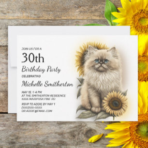 Convites Gatinho Himalaioia Gatos Girassóis 30º Aniversário