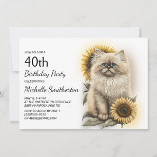 Convites Gatinho Himalaioia Gatos Girassóis 40º Aniversário