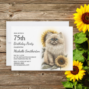 Convites Gatinho Himalaioia Gatos Girassóis 75º Aniversário