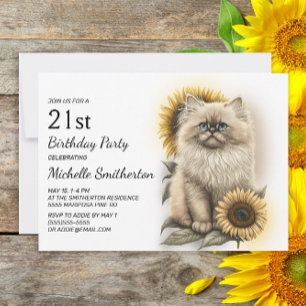 Convites Gatinho Himalaioia Gatos Girassóis Aniversário de