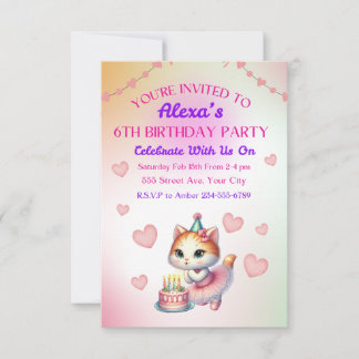 Convites Gatinho rosa e púrpura Ballerina no aniversário