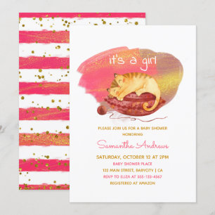 Convites Gatinho Sonolento de Watercolor É um Chá de fral