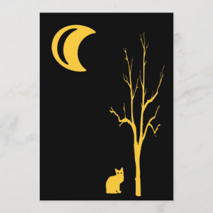 Convites Gato, árvore e lua o Dia das Bruxas
