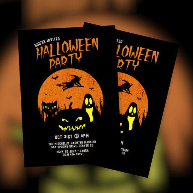 Convites Gato Assustador de Abóbora e Festa de Halloween Fa (Criador carregado)