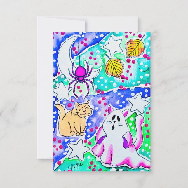 Convites Gato Assustador & Fantasma (Frente)