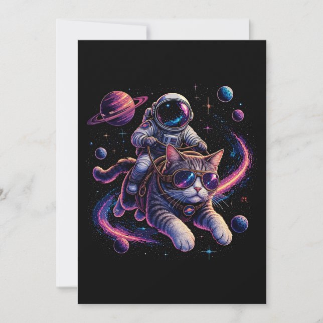 Convites Gato astronauta passeando pelo espaço (Frente)