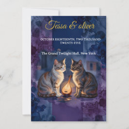 Convites Gato Azul da Meia-Noite Aquarela Casamento Amor So