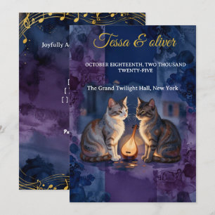 Convites Gato Azul da Meia-Noite Aquarela Casamento Amor So