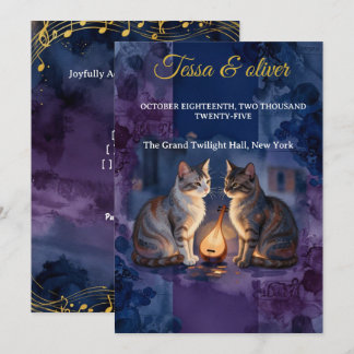 Convites Gato Azul da Meia-Noite Aquarela Casamento Amor So