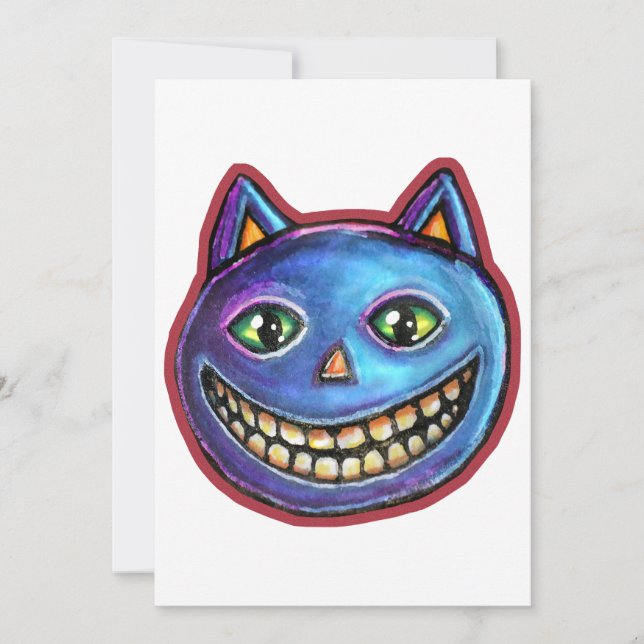 Convites Gato Azul Sorridente Vintage Halloweenies (Frente)