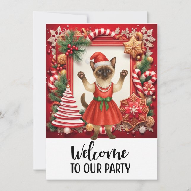 Convites Gato Bem-vindo à Festa de Natal (Frente)