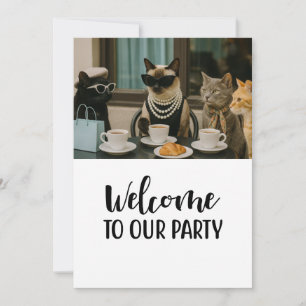 Convites Gato Bem-vindo à nossa festa de café de chá