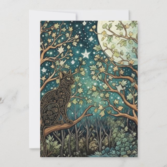 Convites Gato boho céu noturno estrelado floresta (Frente)