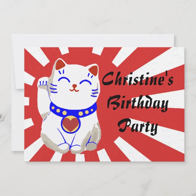 Convites Gato bonito afortunado do neko no sol de ascensão (Frente)