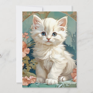 Convites Gato Branco Estilo Alphonse Mucha
