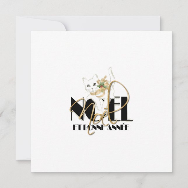 Convites Gato Branco, Natal e Feliz Ano Novo (Frente)