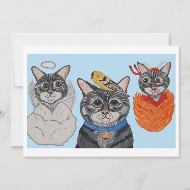 Convites Gato com anjo e demônio (Frente)