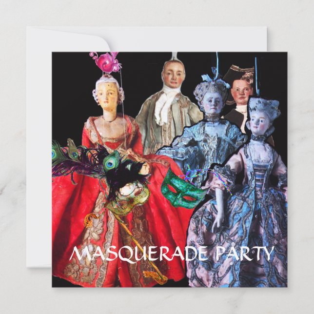 CONVITES GATO COM HARLEQUIN HAT E MÁSCARAS DE MASCARADA (Frente)