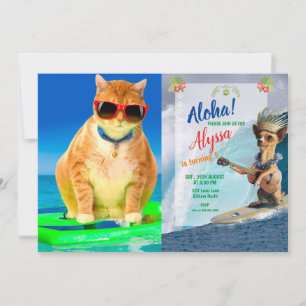 Convites Gato com óculos de sol surfando no oceano