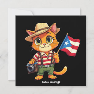 Convites Gato Cute Porto Rico Bandeira Boricua Hispânico