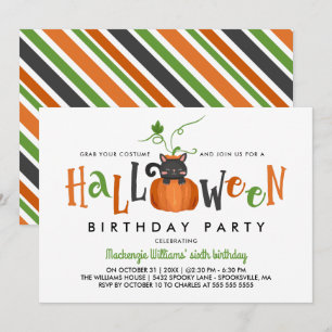 Convites Gato de Abóbora - Festa de aniversário de Hallowee