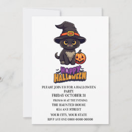 Convites Gato de Bruxa Bonita do Halloween com Abóbora